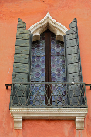 Green Shutters on Orange Building Venice Italy #233