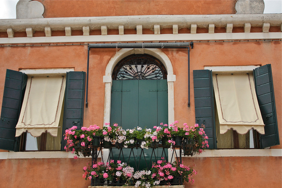 Pink/White Flower Window Boxes Murano Italy #320