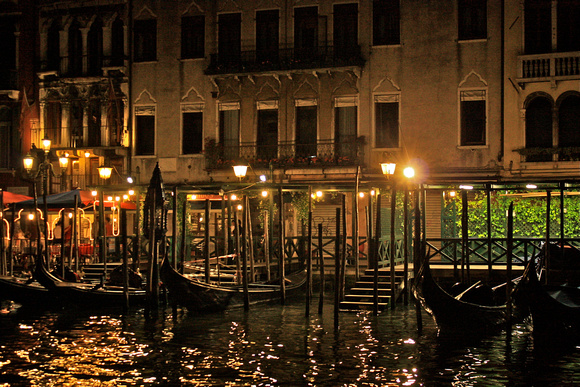 Gondolas at Night Venice Italy #287