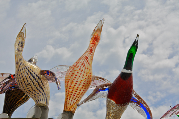 Ducks in Flight Blown Glass Sculpture #313