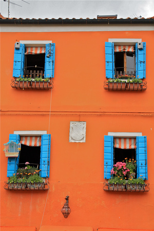House of Color/Orange w/Blue Shutters Murano Italy #323